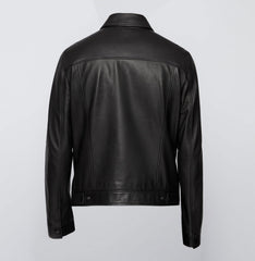 Men's Black Leather Trucker Jacket