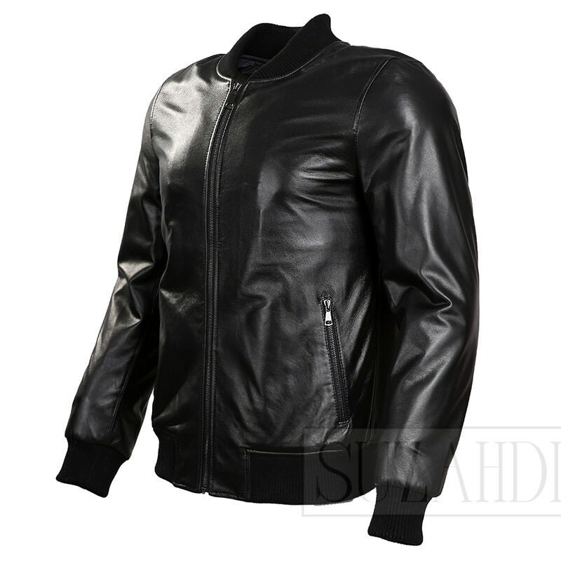 Men's Black Classic Bomber Leather Jacket
