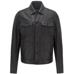 Men's Black Leather Trucker Jacket